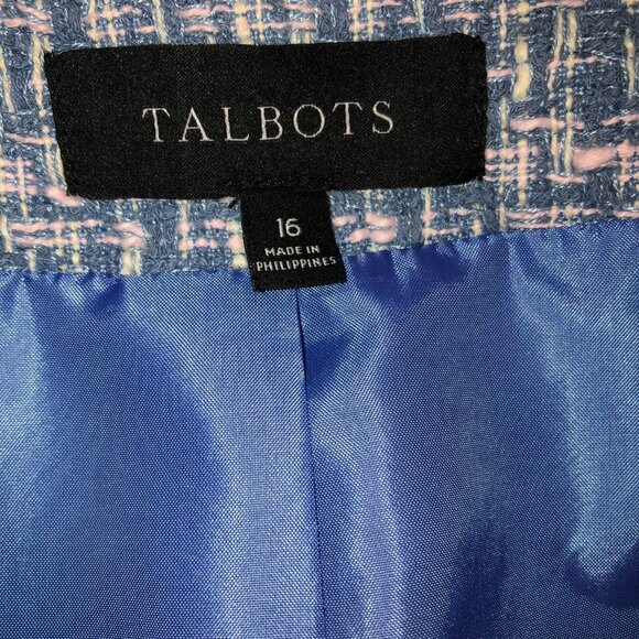 Talbots Womens Size 16 Blue Pink Button Front Pockets Tweed Blazer Jacket Coat - Picture 7 of 8